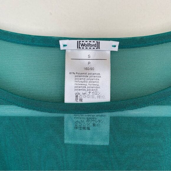 WOLFORD Sheer Tulle Mesh Short Sleeve T-Shirt Blouse Dark Jade Green Sz Small - Picture 5 of 11